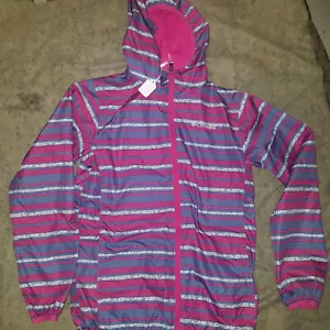 Columbia OmniWick windbreake Girls jacket Coat Pink Gray stripes Large 14/16 - Picture 1 of 1