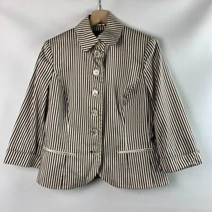 Lauren/Ralph Lauren Jacket Brown/Beige Striped Collared Buttons Pockets Size 8 - Picture 1 of 12