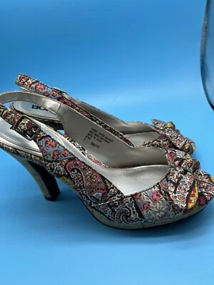 Zapatos de tacón alto Bongo talla 7 coloridos cachemira florales Y2K plataforma de corcho Kyra lazos Foto 1 de 4