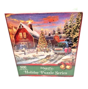 Majestic Springbok Christmas Jigsaw puzzle 500 pc Red Barn Tree Farm New Sealed - Picture 1 of 3