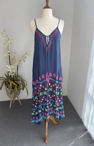RUBY YAYA Navy Multicoloured Boho Embroidered Tassel Midi Maxi Dress RRP$159.95 - Picture 1 of 10
