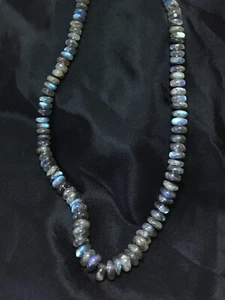 Natural Labradorite and Sterling Silver Handmade necklace, knotted, 18 " - Picture 1 of 3
