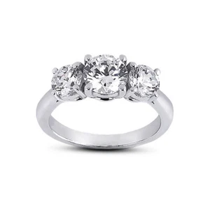 1.90ct F/VS2 Round Natural Certified Diamonds 14kw Gold Classic Three-Stone Ring - Picture 1 of 6
