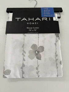 TAHARI Home 72" x 72" Cotton Blend Floral Shower Curtain Gray White Vines - Picture 1 of 4
