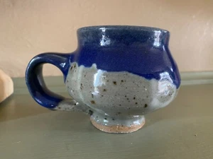 Handmade Coffee Mug Rustic Clay Blue And Grey Signed By Artist - Picture 1 of 10