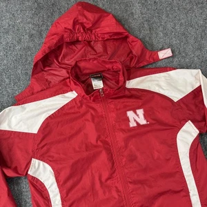 Vintage Nebraska Cornhuskers Jacket Mens Large NCAA Football Windbreaker Hooded - Picture 1 of 14