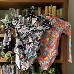 Vibrant floral rashguard swimsuits long sleeve Target brands girls medium 8 - Picture 1 of 8