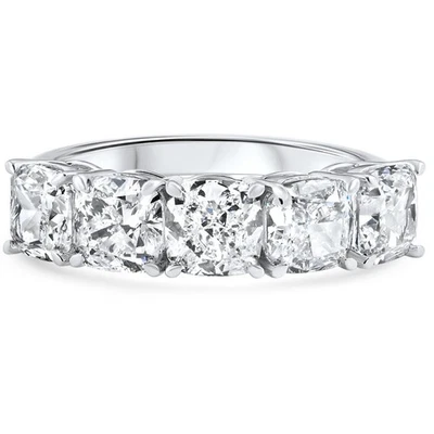 Anillo de boda de 5 piedras de diamantes talla cojín de 1-3 1/2 quilates de oro de 14 k cultivado en laboratorio Foto 1 de 4