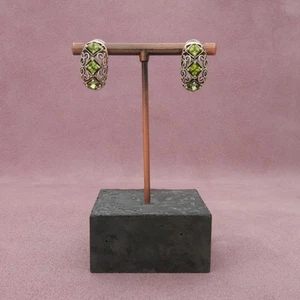 sterling silver green peridot scroll omega-back earrings - Picture 1 of 3