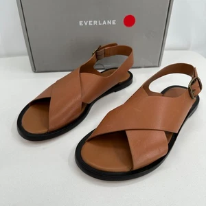 Everlane The City Crossover Sandals size 8 Desert Tan Leather Ankle Strap Buckle - Picture 1 of 11