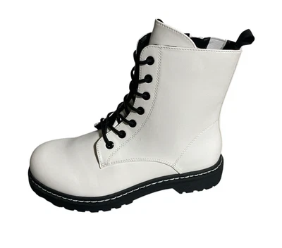 Botas de Combate Gruesas Blancas Tórridas para Mujer Nuevas sin Caja Talla 10 WW Con Cordones Cremallera Tobillo Moto Foto 1 de 4