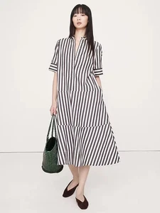 BANANA REPUBLIC COTTON POPLIN TUXEDO-FRONT, STRIPE MIDI DRESS, SZ XL NWT, 743562 - Picture 1 of 4