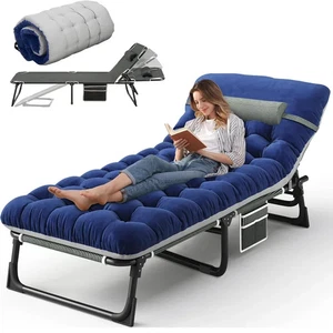 Cuna de Camping con Colchón, Cama de Camping Plegable de 4 Posiciones Soporta 330lbs, Por... - Imagen 1 de 7