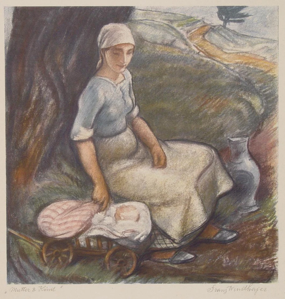 Franz Windhager Wien Mutter Kind Baby Kinderwagen Leiterwagen Krug Steinkrug - Bild 1 von 1