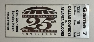 NFL FOOTBALL TICKET: 1996 - Dallas Cowboys vs Atlanta Falcons - Picture 1 of 2