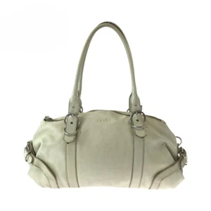 PRADA White Silver Hardware Leather Handbag Shoulder Bag Tote Women'S Used F/S - Picture 1 of 10
