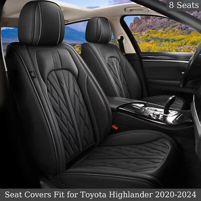 Car Seat Covers Fit for Toyota Highlander 2020-2024 8 Seats Waterproof Leather - Image 1 of 4