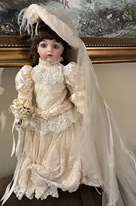 VTG Victorian Bride Doll Porcelain Franklin HEIRLOOM ' Bebe Bru ' T 21" - Picture 1 of 13
