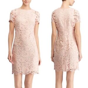 NWT LRL Lauren Ralph Lauren Powder Pink Floral Lace Sheath Dress Size 0 XS NEW