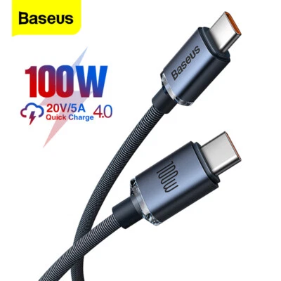 Baseus Crystal USB C to USB C Cable 100W PD QC4 5A Fast Charge Data - Image 1 of 4