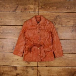 Vintage Leather Jacket S 70s Western Orange Womens - Picture 1 of 9