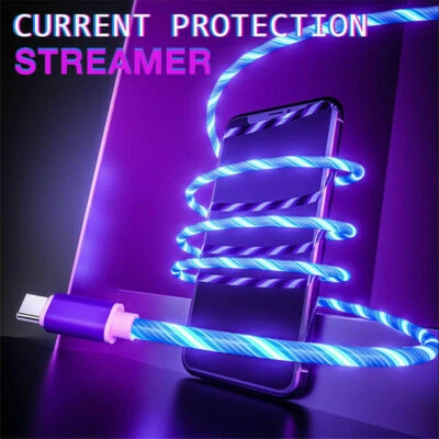 LED Light Up Charging Cable USB Charger Cord Android Type C Flowing For Samsung - Image 1 of 4