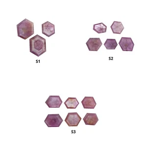 Natural Untreated Raspberry Sapphire Gemstone 6Ray Trapiche Hexagon Shape Sets - Picture 1 of 4