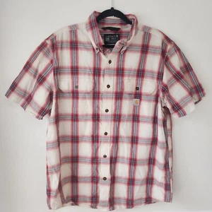 Camisa Carhartt holgada roja blanca a cuadros manga corta con botones para hombre L - Imagen 1 de 7