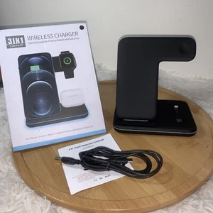 Chargeur sans fil 3 en 1 Apple iPhone iWatch Apple AirPods noir neuf boîte ouverte - Photo 1 sur 4