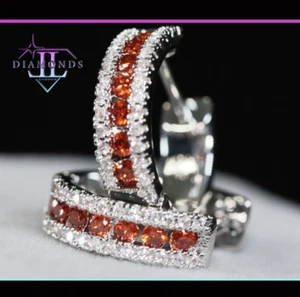 Mens Red Diamond Hoop Earrings, Womens Red Diamond Hoop Earrings, Hoop Earrings - Picture 1 of 9