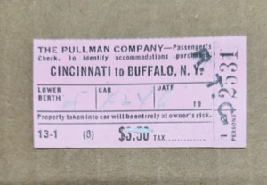 Pullman Personenzug Ticket 1949 Cincinnati nach Buffalo NY - Bild 1 von 2