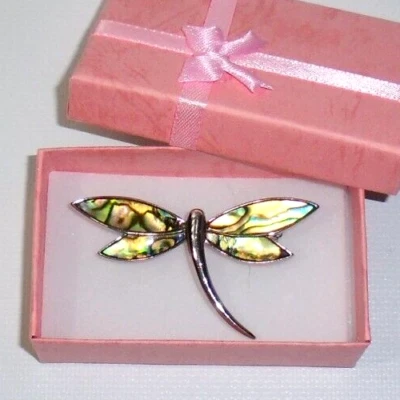 Broche prendedor libélula firmado LIA SOPHIA Silvertone & Abulone 2,5" Foto 1 de 4