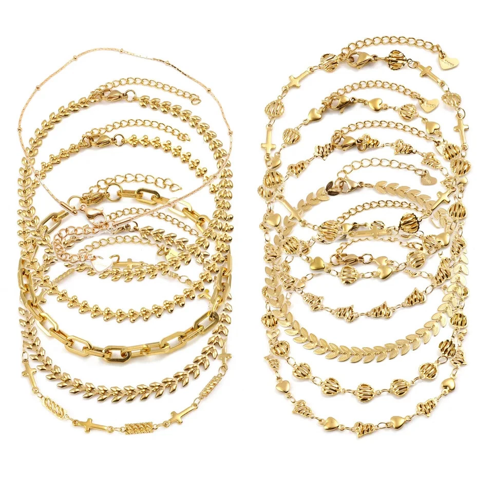 Tobillera de cadena dorada de acero inoxidable para mujer pulsera de pie de playa estilo joyería Foto 1 de 4