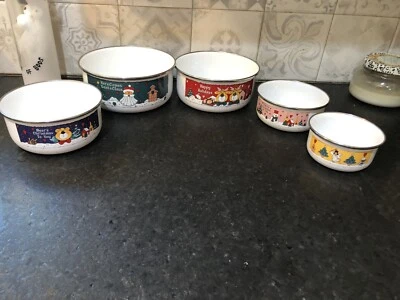 Lote de 5 tigelas decorativas de metal esmaltado vintage dos anos 70 tamanhos sortidos - Imagem 1 de 4