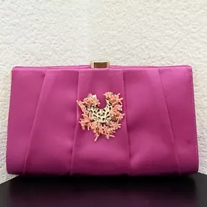 OSCAR de la RENTA Abend-Schultertasche Clutch rosa Satin koralle Perlen verziert - Bild 1 von 19