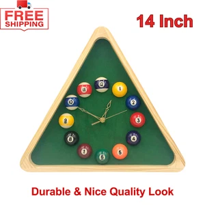 Pool Table Wall Clock | 14" | Solid Wood Frame | Billiards Room Pool Room Decor - Picture 1 of 6