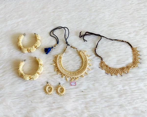 Vintage Original Necklace Jewelry Set With White Beads Old Collectible 6Pcs J192 - Picture 1 of 5
