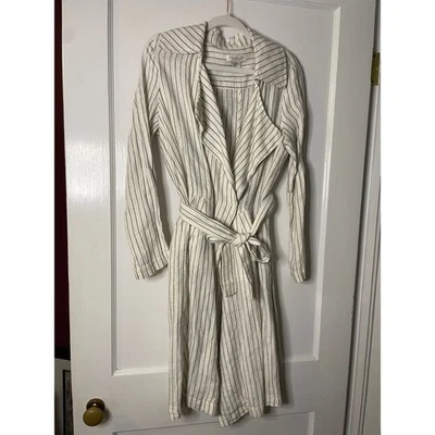 Rachel Zoe XS Striped Linen Blend Belted coat jacket Long Sleeve - Image 1 of 4