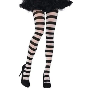 Costumes USA Black & White Wide Stripe Tights Women's (Fits to 160 Lbs) Cosplay - Picture 1 of 5