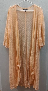 Torrid Peach Crochet Lace Open Front Long Cardigan Duster Cover Up Size 1/2 B3 - Picture 1 of 6