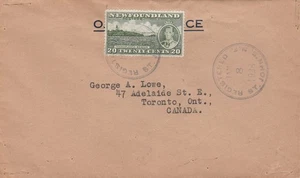 Neufundland nach Kanada ST JOHNS 20c Long Coronation OHMS 1938 - Bild 1 von 1