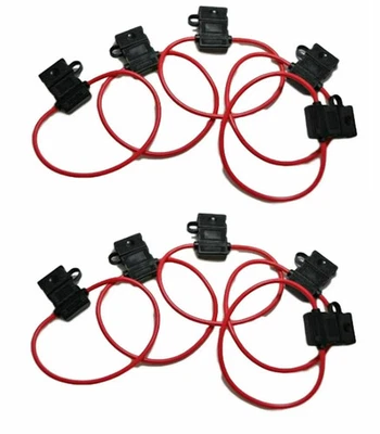 10 x 10 Gauge ATC In-Line Fuse Holder w/Covers Clear Transparent Red Cable - Image 1 of 2