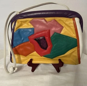 Sharif Vintage leather Patchwork Colorblock Shoulder Bag - Picture 1 of 7