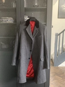 SHERRY'S OF LONDON GREY WOOL CROMBIE COVERT MEN'S OVERCOAT SIZE LARGE 40" CHEST - Picture 1 of 6