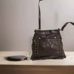 B.MAKOWSKY Soft Leather Dark Brown Crossbody Gold-tone Hardware Fringe Pockets - Picture 1 of 12