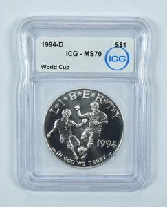 1994-D World Cup Soccer Commemorative Silver Dollar MS70 ICG *9245 - Picture 1 of 5