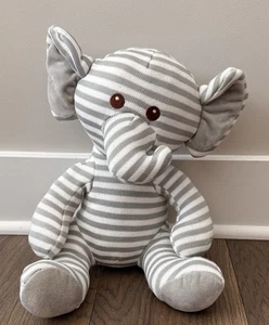 Goffa International GRAY AND WHITE STRIPED KNIT ELEPHANT Stuffed Animal PLUSH - Picture 1 of 3