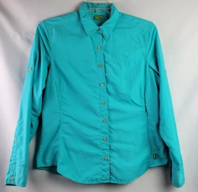 Camisa Koppen para mujer talla grande zona de exclusión aérea repelente de insectos botón frontal verde azulado Foto 1 de 4