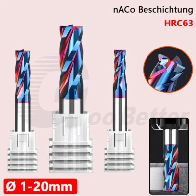 Ø 1mm-20mm VHM Schaftfräser Z=4 nACo-Beschichtung Spiralnut HRC63 Oberfräse CNC - Bild 1 von 4