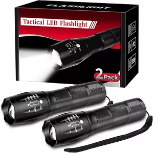 2 Pack Tactical Flashlights Torch, Military Grade 5 Modes 3000 High Lumens Led W - Picture 1 of 8